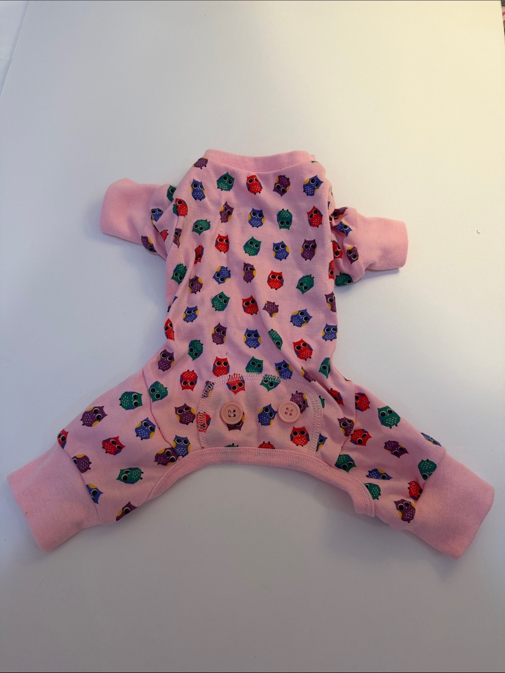 Lookin Good Pink Owl-Print Dog One-Piece Pajama Sz S